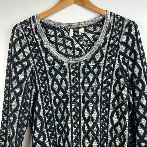 Moth Anthropologie Sweater Dress Black Gray Knit Pattern 3/4 Sleeve - Picture 4 of 12